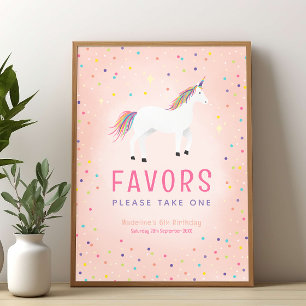 Poster Panneau de faveur d'anniversaire licorne arc-en-ci