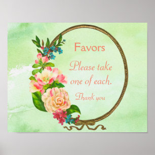 Poster Panneau de faveur de douche de fleurs roses