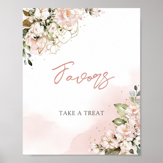 Poster Panneau de faveurs boho moderne rose poudré floral (Devant)