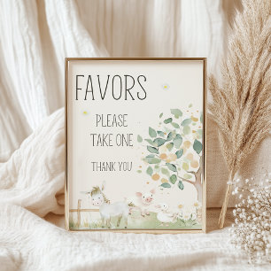 Poster Panneau de Faveurs de Baby Shower Amis des Animaux