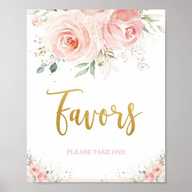 Poster Panneau de Faveurs de Mariage Fleurs Rose Blush Él (Devant)