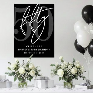 Poster Panneau de fête d'anniversaire 50 ans noir