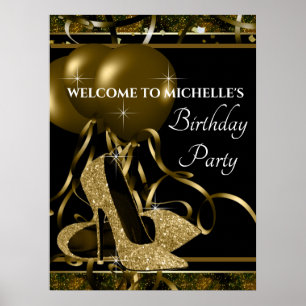 Poster Panneau de fête d'anniversaire chaussure à talon h