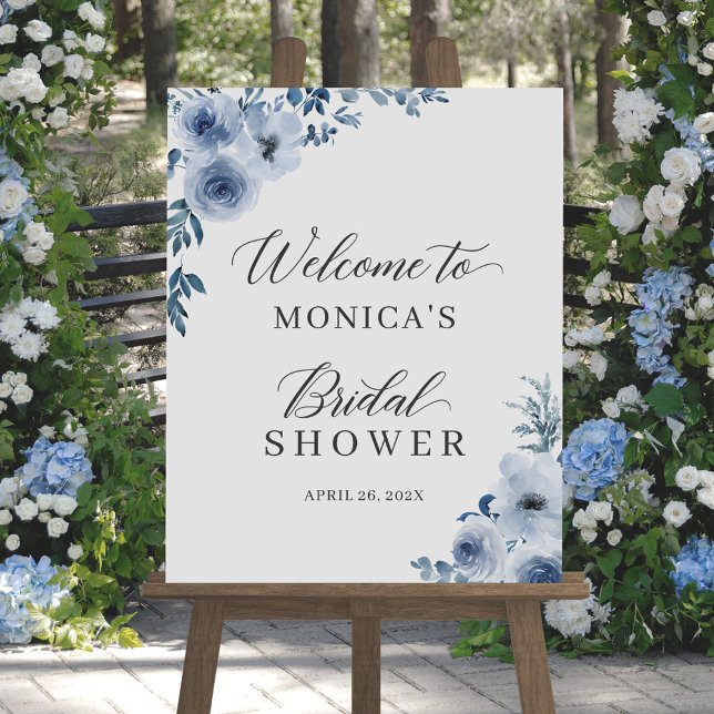 Poster Panneau de Fête de Fiançailles Floral Bohème Bleu  (Créateur téléchargé)