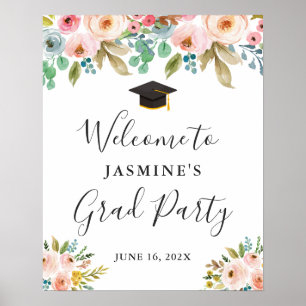 Poster Panneau de fête de fin d'études Floral Chic Frais