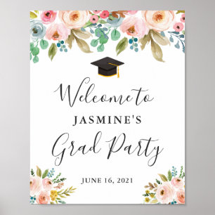 Poster Panneau de fête de fin d'études Floral Chic Frais 