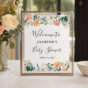 Poster Panneau de Fête de Naissance aux Roses de Jardin P