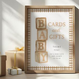Poster Panneau de Fête de Naissance Taupe Blocs pour Cart