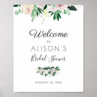 Poster Panneau de Fête des mariées blanc vert floral Aqua