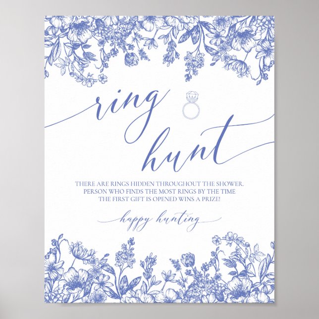 Poster Panneau de Fête des mariées Blue Floral Ring (Devant)