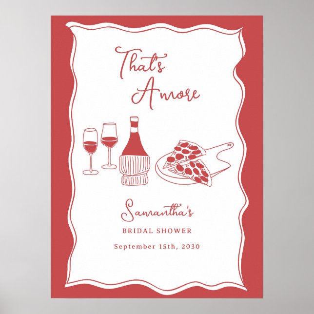 Poster Panneau de Fête des mariées de vin de pizza italie (Devant)