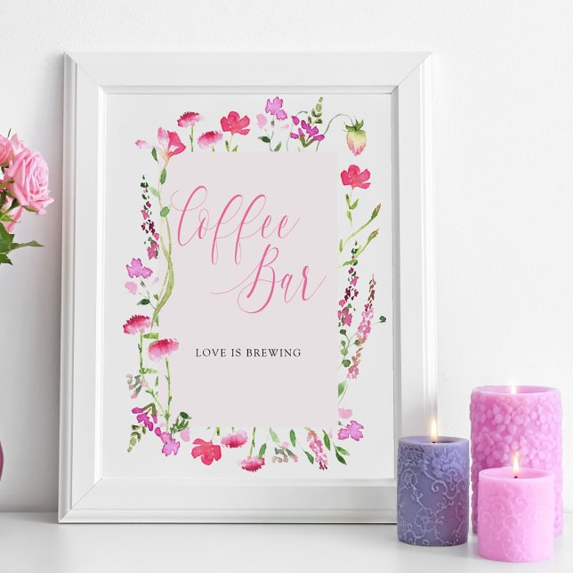 Poster Panneau de Fête des mariées Fleur sauvage rose de  (Coffee Bar sign from my Pink Wildflower Collection. Message if you need me to create additional item)