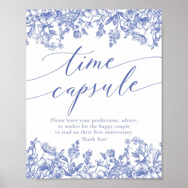 Poster Panneau de Fête des mariées Floral Bleu (Devant)