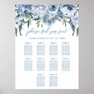 Poster Panneau de Fête des mariées florale bleu poussiére