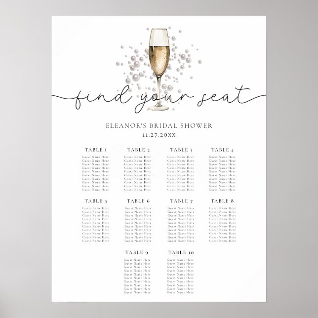 Poster Panneau de Fête des mariées Pearls & Prosecco (Devant)