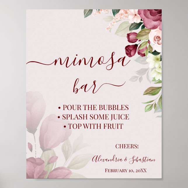 Poster Panneau de Fête des mariées Rose Mimosa Bar (Devant)