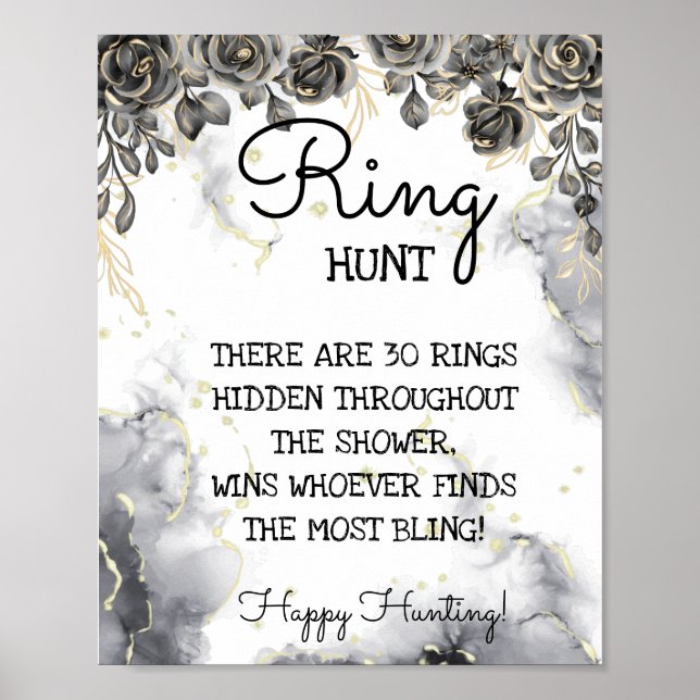 Poster Panneau de Fête des mariées Rose Noir Chasse Ring (Devant)