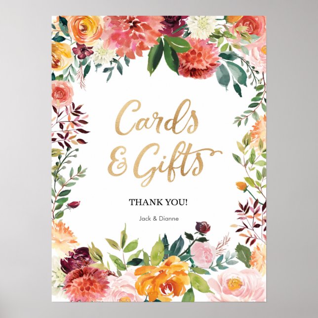 Poster Panneau de fête Floral Cartes et Cadeaux (Devant)