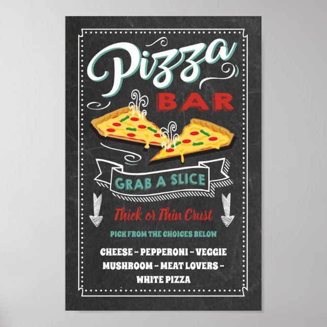 Poster Panneau de fête pour bar de tranche de pizza (Devant)