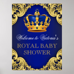 Poster Panneau de Fête Prénatale Bébé Prince Or Bleu Roya