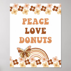 Poster Panneau de fête rétro groovy Peace Love Donuts