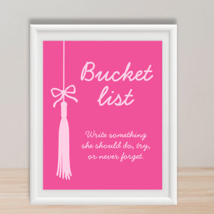Poster Panneau de fin d'études à pompon rose Bucket List