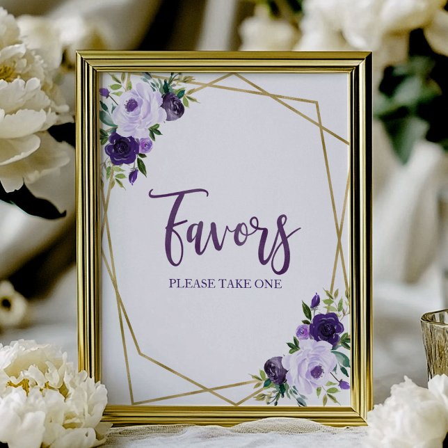 Poster Panneau de Fleurs à l'Aquarelle Or Violet Faveurs (Créateur téléchargé)