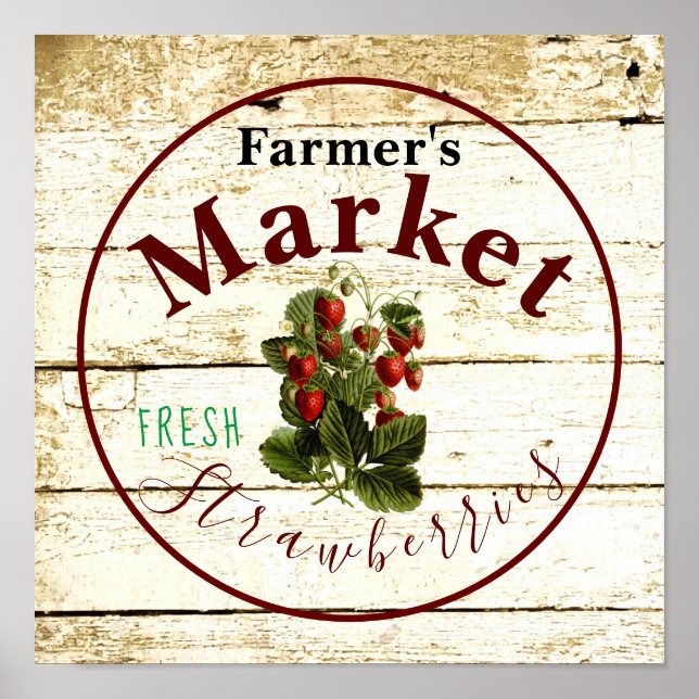 Poster Panneau de fraises de marché de l'agriculteur (Devant)