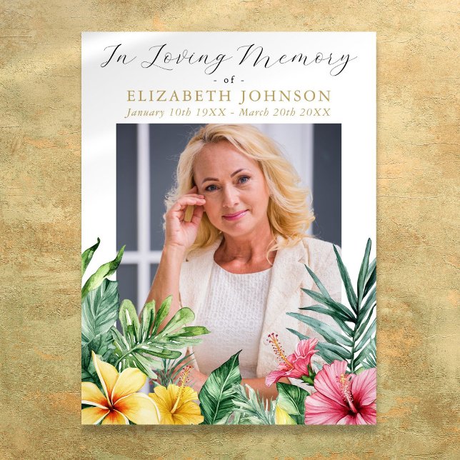 Poster Panneau de funérailles de célébration de vie de fl (Tropical Flowers Celebration Of Life Funeral Sign)