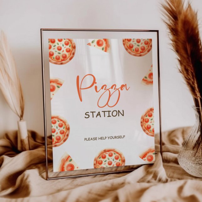 Poster Panneau de gare de Pizza, Pizza 1er signe de fête  (Créateur téléchargé)