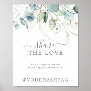 Poster Panneau de hashtag de mariage Airy Greenery Share 