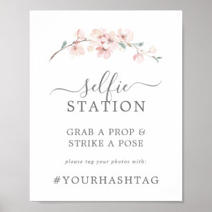 Poster Panneau de hashtag de station de selfie de fleurs 