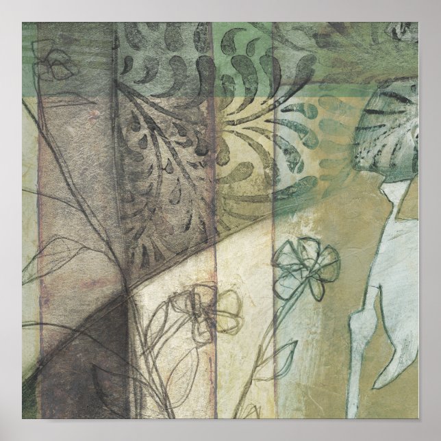 Poster Panneau de jardin avec Feuilles, fleurs et herbe (Devant)