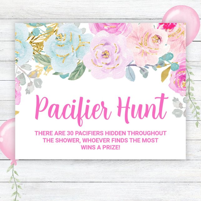 Poster Panneau de jeu Baby shower de chasse Floral rose (Créateur téléchargé)