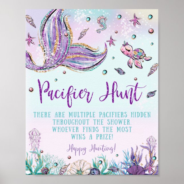 Poster Panneau de jeu Chic Mermaid Pacifier Baby shower d (Devant)