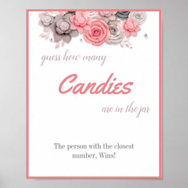 Poster Panneau de jeu de Baby Shower Combien de bonbons (Devant)