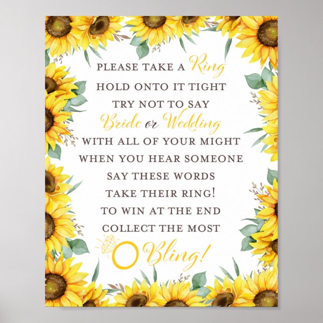 Poster Panneau de jeu de Baby Shower de mariage Tournesol (Devant)