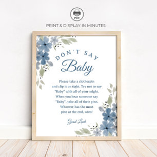 Poster Panneau de jeu de baby shower "Fleur Bleue "N'appe