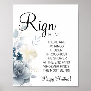 Poster Panneau de jeu de douche de mariage bague aquarell