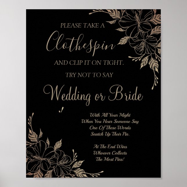 Poster Panneau de jeu de douche de mariage pince à linge  (Devant)