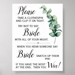 Poster Panneau de jeu de douche de mariée Eucalyptus Pinc
