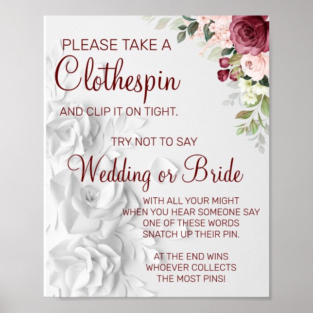 Poster Panneau de jeu de mariage avec pince à linge aquar (Devant)