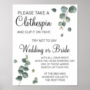 Poster Panneau de jeu de mariage avec pince à linge en eu