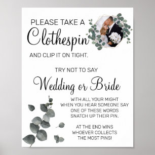 Poster Panneau de jeu de mariage avec pince à linge en eu