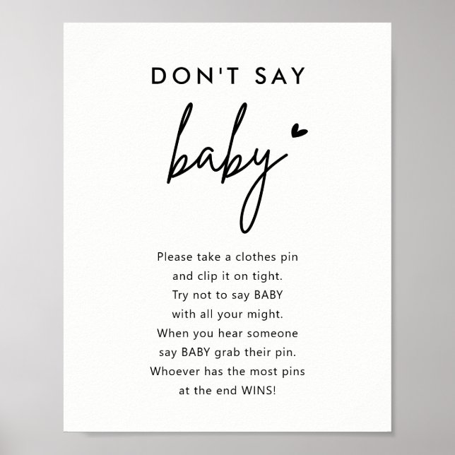 Poster Panneau de jeu minimaliste Ne pas dire Baby shower (Devant)