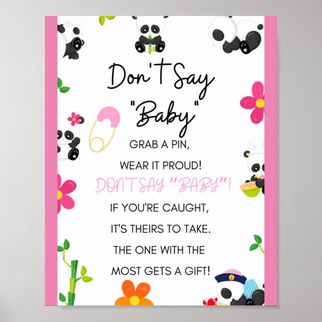 Poster Panneau de jeu Panda rose Baby shower (Devant)
