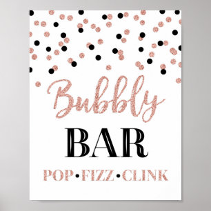 Poster Panneau de la barre Bubbly Rose noir or Confetti