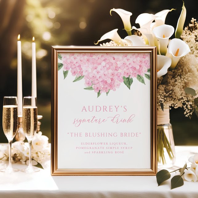 Poster Panneau de la barre de boisson rose Hydrangea Sign (Créateur téléchargé)