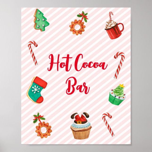 Poster Panneau de la barre de cacao chaud de Noël rose mo (Devant)