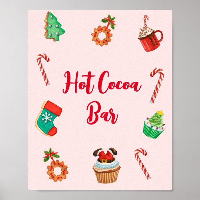Poster Panneau de la barre de cacao chaud de Noël rose mo (Devant)